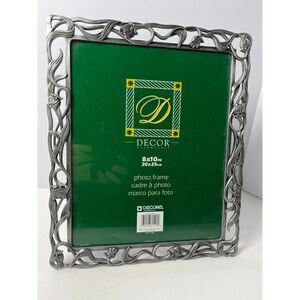 1998 Decor Essentials 8x10 Floral Photo Frame Silver Art Nouveau Iris Vintage